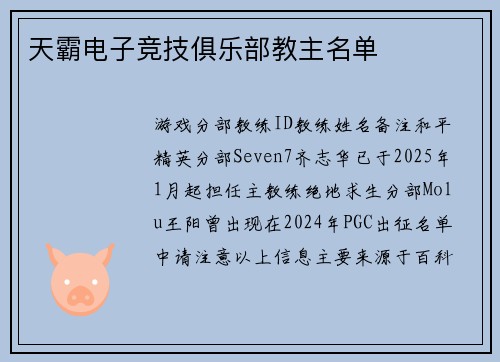 天霸电子竞技俱乐部教主名单